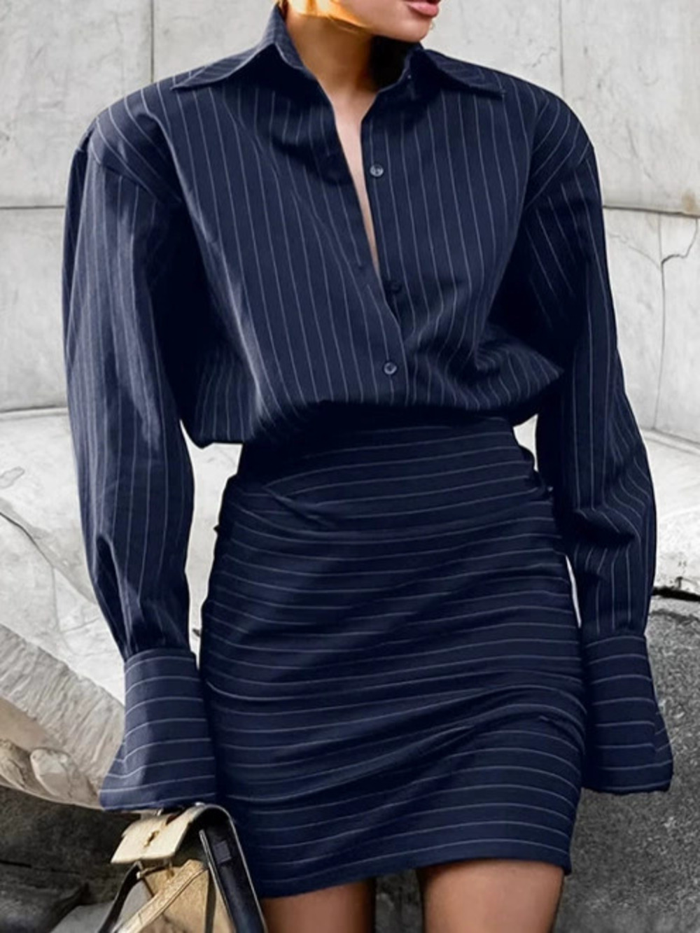 ZARA Womens Striped Long Sleeve Shirt Dress Slim Fit Office Fashion
